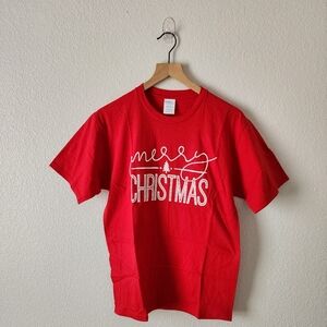 Merry Christmas Red White Graphic Short Sleeve Tee